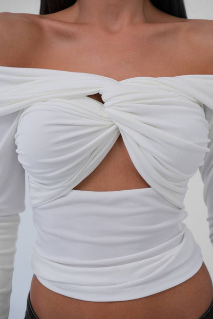 “Luxe Blanc” Chest Pleated Strapless Blouse